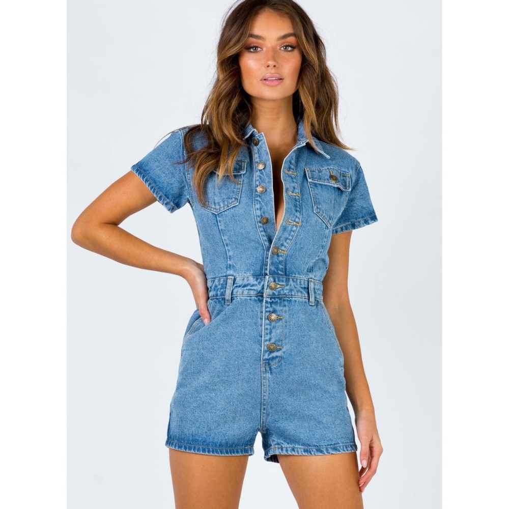 Lioness U Know Whats Up Romper Denim One Piece Shorts